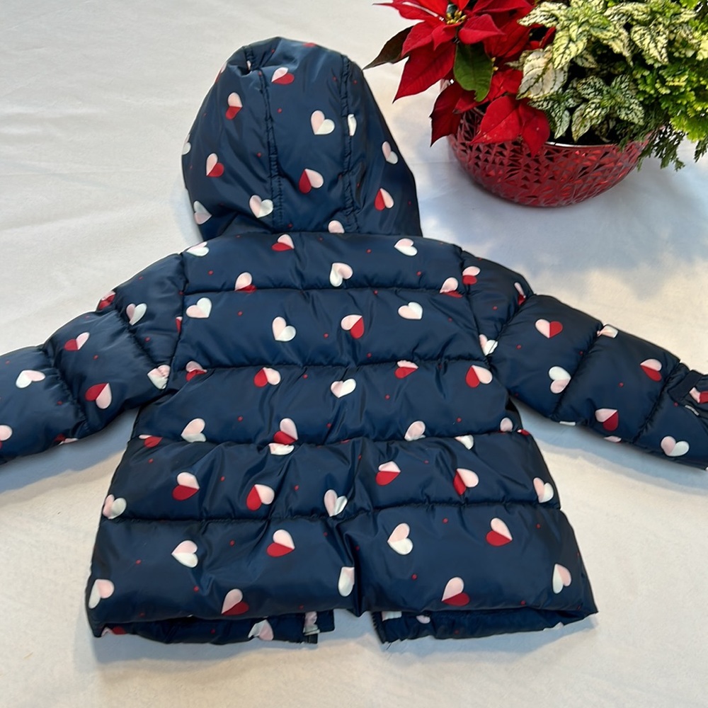 Wonder Nation brand infant 12 months hooded coat.  Navy w/pink hearts. - Picture 9 of 9